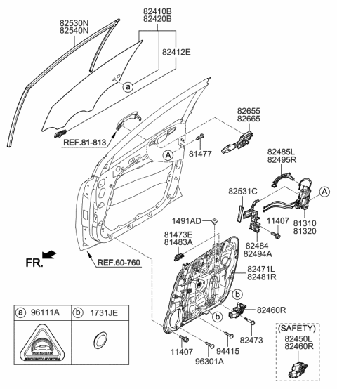 2020 Kia Sportage Front Door Window Regulator & Glass Diagram