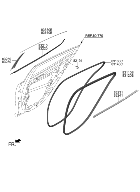 2023 Kia Stinger Rear Door Moulding Diagram