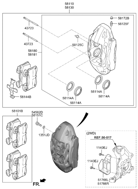 2023 Kia Stinger Brake Assembly-Fr,RH Diagram for 58130G9200