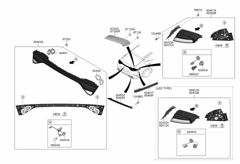 2022 Kia Stinger Pad-Rear Combination Diagram for 92454J5500