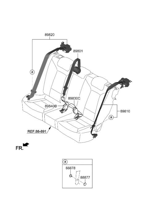 2023 Kia Stinger Rear Seat Belt Buckle Assembly Diagram for 898A0J5200WK