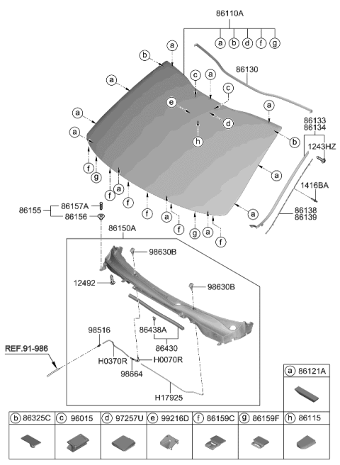 2022 Kia Stinger Windshield Glass Diagram