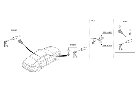 2023 Kia Stinger Key & Cylinder Set Diagram