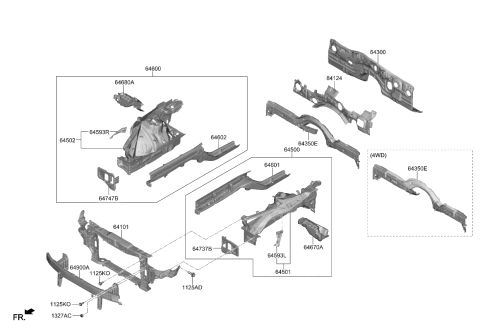 2023 Kia Stinger Fender Apron & Radiator Support Panel Diagram