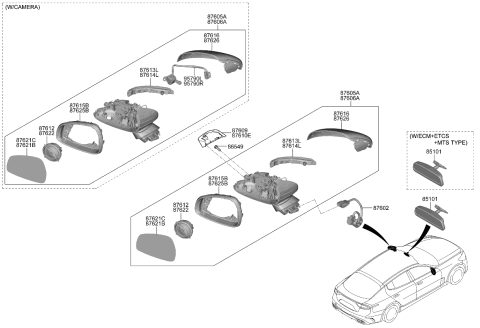 2022 Kia Stinger SCALP-Outside Rear View Mi Diagram for 87616J5100