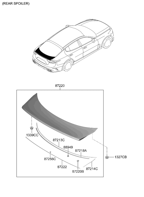 2022 Kia Stinger Pad 2-Rear Spoiler Diagram for 87214J5000