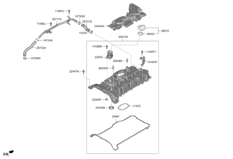 2022 Kia Stinger Gasket-Rocker Cover Diagram for 224412T000