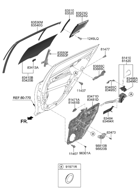 2023 Kia Stinger Rear Door Window Regulator & Glass Diagram