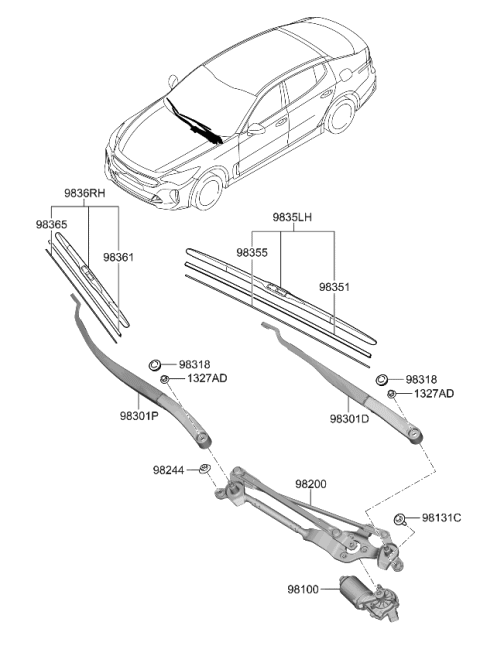 2022 Kia Stinger Windshield Wiper Arm Assembly Diagram for 98321J5000