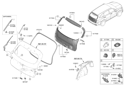 2022 Kia Sorento Tail Gate Trim Diagram