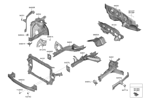 2023 Kia Sorento Fender Apron & Radiator Support Panel Diagram