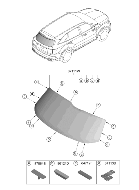 2023 Kia Sorento Rear Window Glass & Moulding Diagram