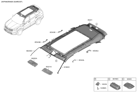 2022 Kia Sorento Sunvisor & Head Lining Diagram 2