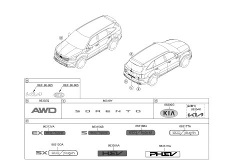 2022 Kia Sorento Emblem-Symbol Mark K Diagram for 86300P2000