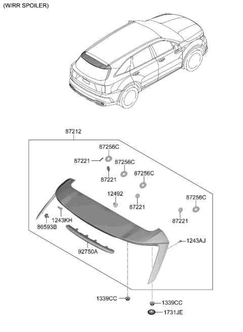 2021 Kia Sorento Roof Garnish & Rear Spoiler Diagram 3