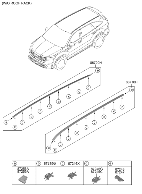 2022 Kia Sorento Clip-Roof Moulding Diagram for 87236P2000