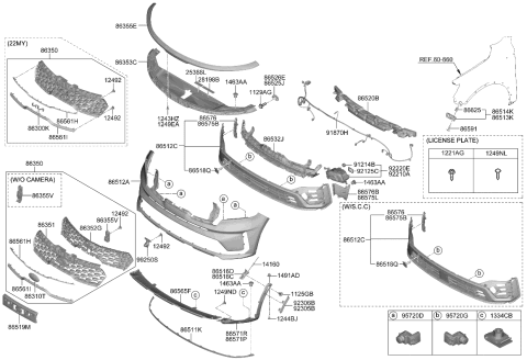 2022 Kia Sorento Retainer-Bumper Side Mounting Diagram for 866251M000