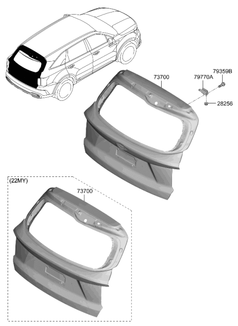 2023 Kia Sorento Hinge Assembly-Tail Gate Diagram for 72910P2000