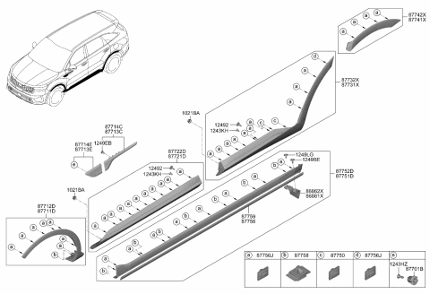 2021 Kia Sorento Body Side Moulding Diagram