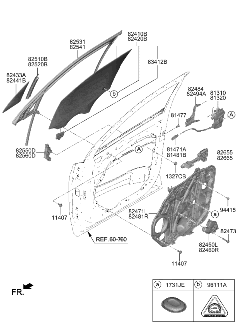 2021 Kia Sorento Front Door Window Regulator & Glass Diagram