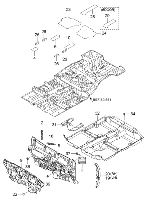 2005 Kia Rio Isolation Pad & Floor Covering Diagram 1