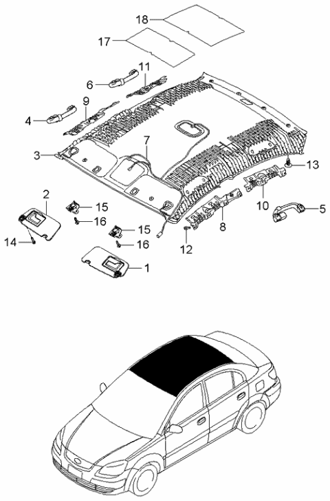 2005 Kia Rio Headlining Assembly Diagram for 853101G110LX