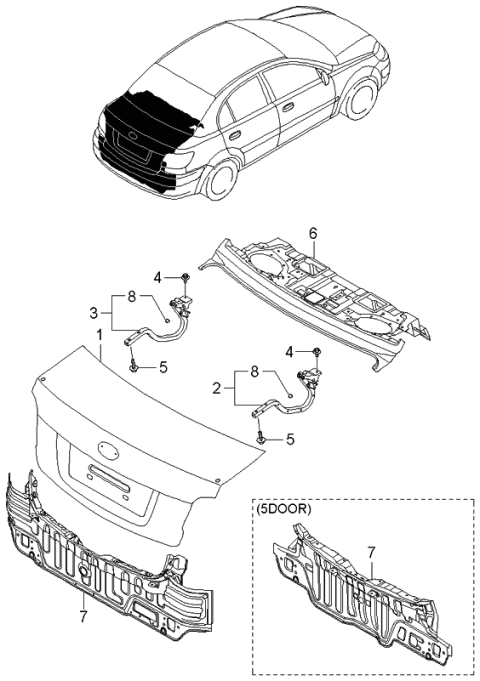 2005 Kia Rio Trunk Lid & Back Panel Diagram