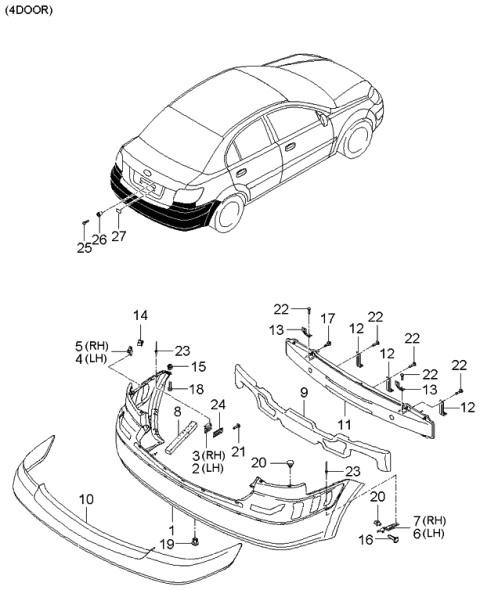 2005 Kia Rio Rear Bumper Diagram 1