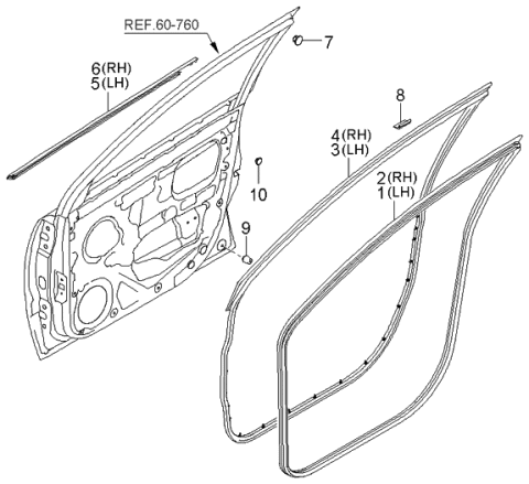 2006 Kia Rio WEATHERSTRIP-Front Door Body Side Diagram for 821201G000XI