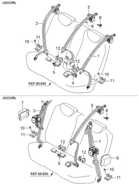 2006 Kia Rio Rear Seat Belt Diagram