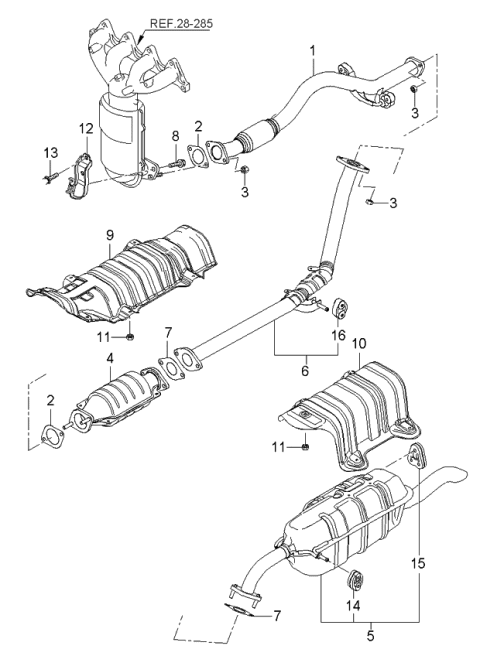 2005 Kia Rio Muffler & Exhaust Pipe Diagram