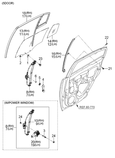 2006 Kia Rio Rear Door Window Reg & Glass Diagram 2