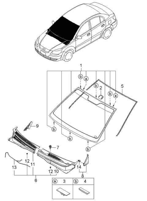 2005 Kia Rio Windshield Glass Diagram