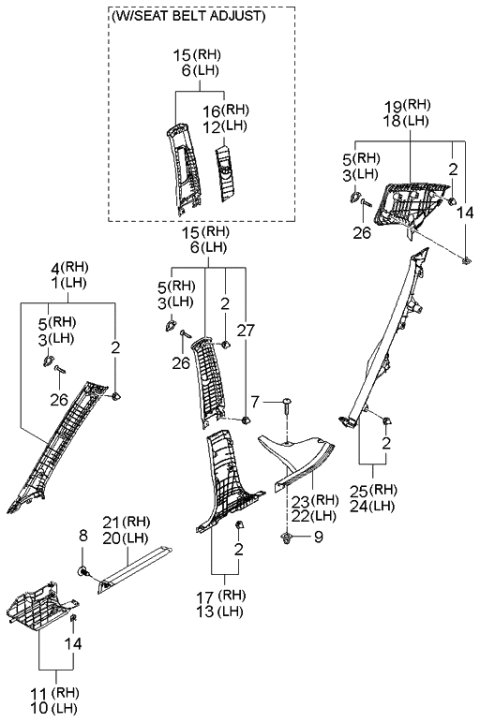 2005 Kia Rio Trim Assembly-Center Pillar Diagram for 858301G250RU