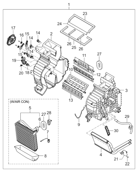 2005 Kia Rio Heater System-Heater & Evaporator Diagram