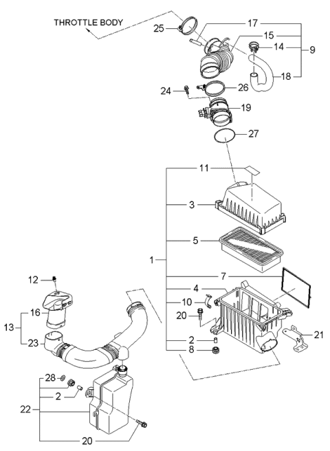 2006 Kia Rio Air Cleaner Assembly Diagram for 281101G200
