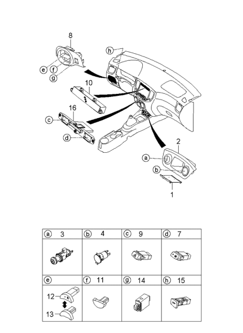 2005 Kia Rio Bezel-Console Switch Diagram for 933951G050VA