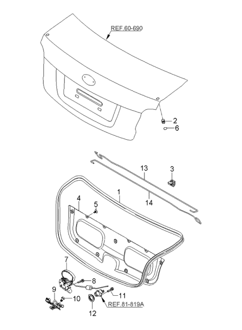 2005 Kia Rio Trunk Lid Latch Assembly Diagram for 812301G010