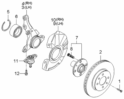 2005 Kia Rio Front Axle Knuckle Left Diagram for 517151G000