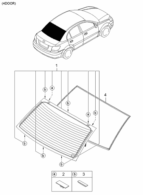 2005 Kia Rio Rear Window Glass & Moulding Diagram 1