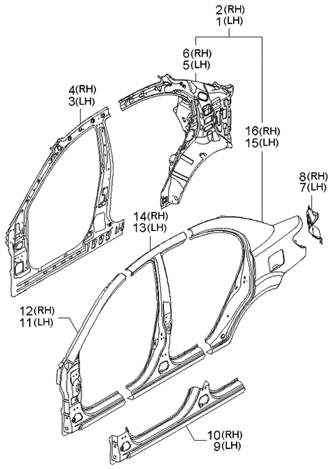 2006 Kia Rio Panel Assembly-Pillar Outer Diagram for 711101GA10