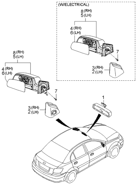 2005 Kia Rio Outside Rear View Mirror Assembly, Left Diagram for 876101G00000