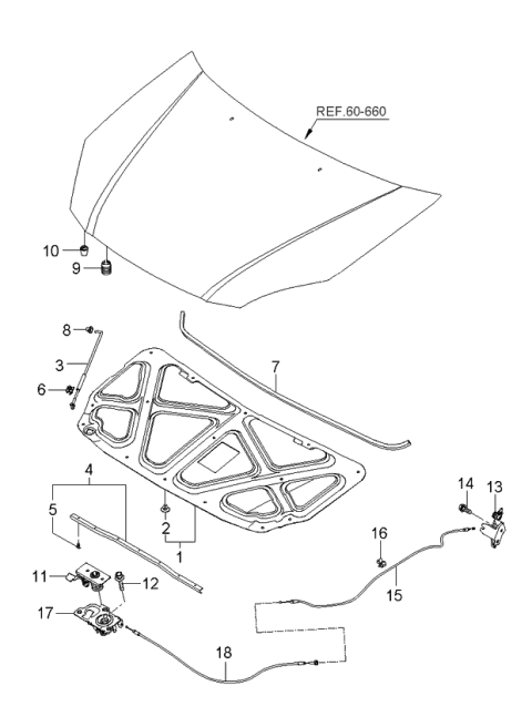 2005 Kia Rio Hood Trim Diagram