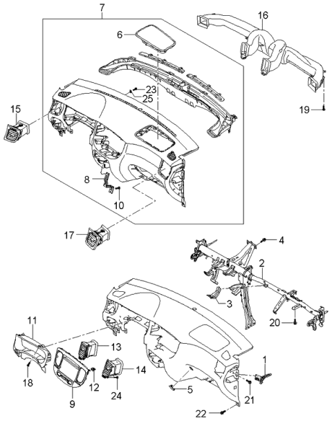 2005 Kia Rio Duct-Center Air VENTILATOR LH Diagram for 974101G000GR