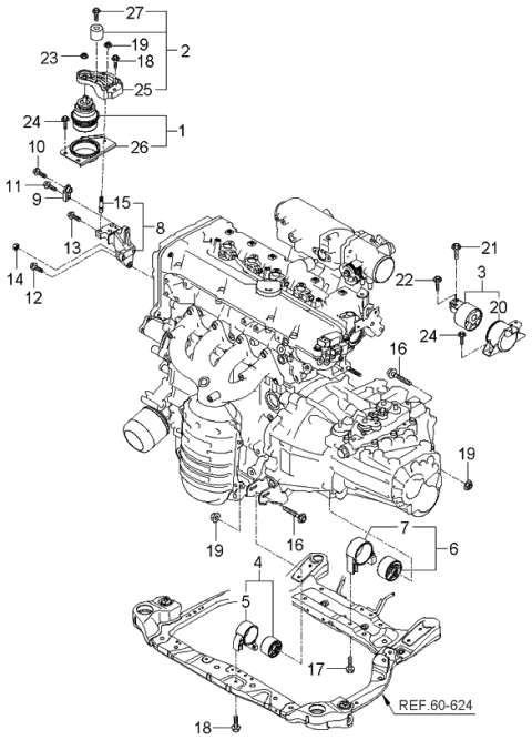 2005 Kia Rio Engine Mounting Support Bracket Diagram for 218211G000