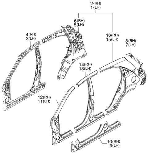 2006 Kia Rio Side Body Panel Diagram 2