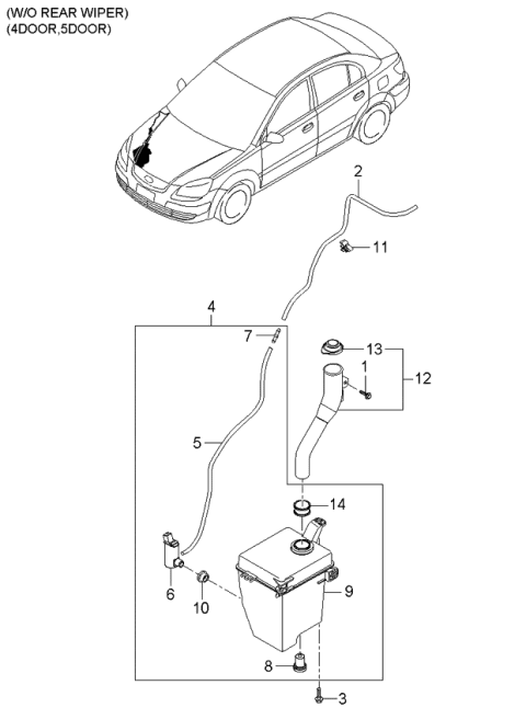 2006 Kia Rio Windshield Washer Reservoir Assembly Diagram for 986111G000