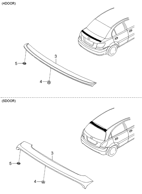 2005 Kia Rio Roof Garnish & Rear Spoiler Diagram 2