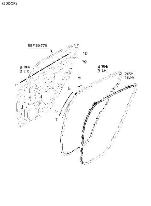 2006 Kia Rio WEATHERSTRIP Assembly-Rear Door Side Diagram for 831401G000