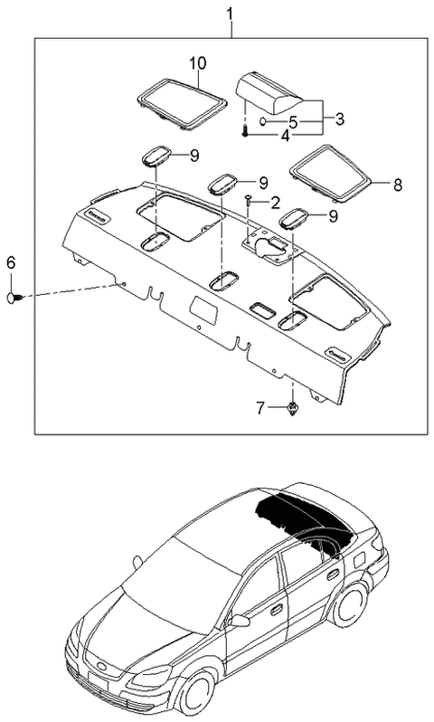 2005 Kia Rio Rear Package Tray Diagram